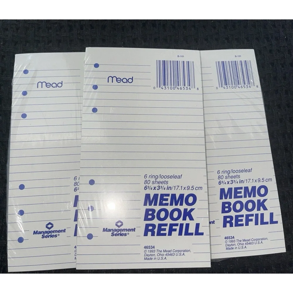NOS VTG Binder &1993 Mead Memo Book Refill 6 Ring 3.75